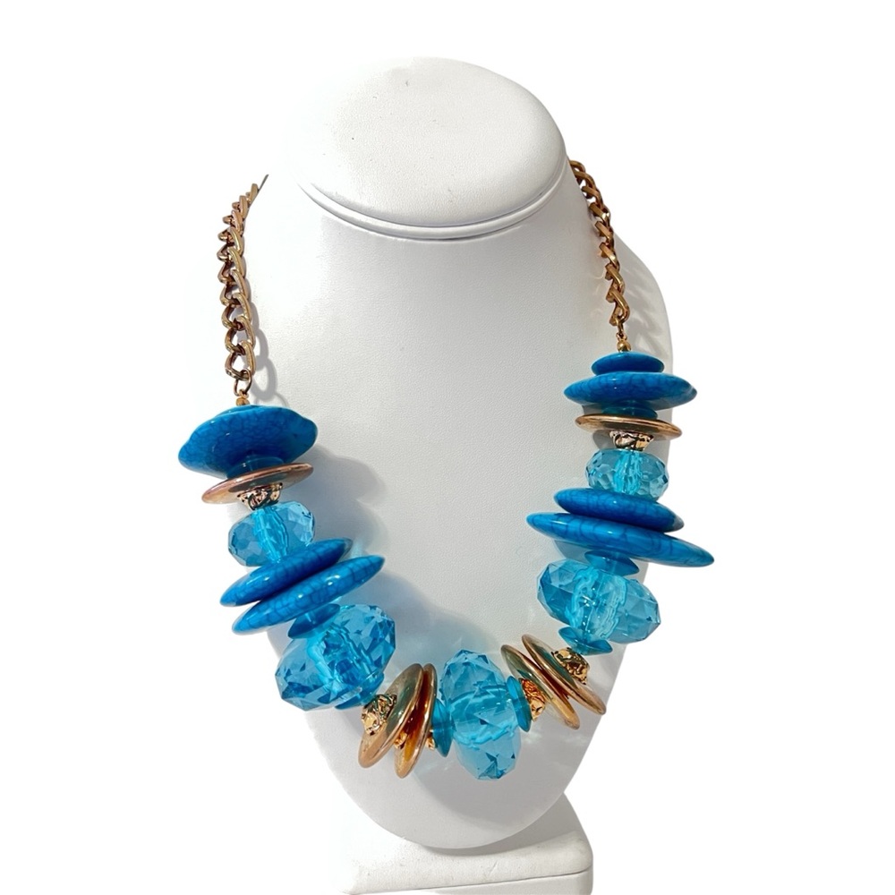 Chunky Blue and Gold Statement Necklace